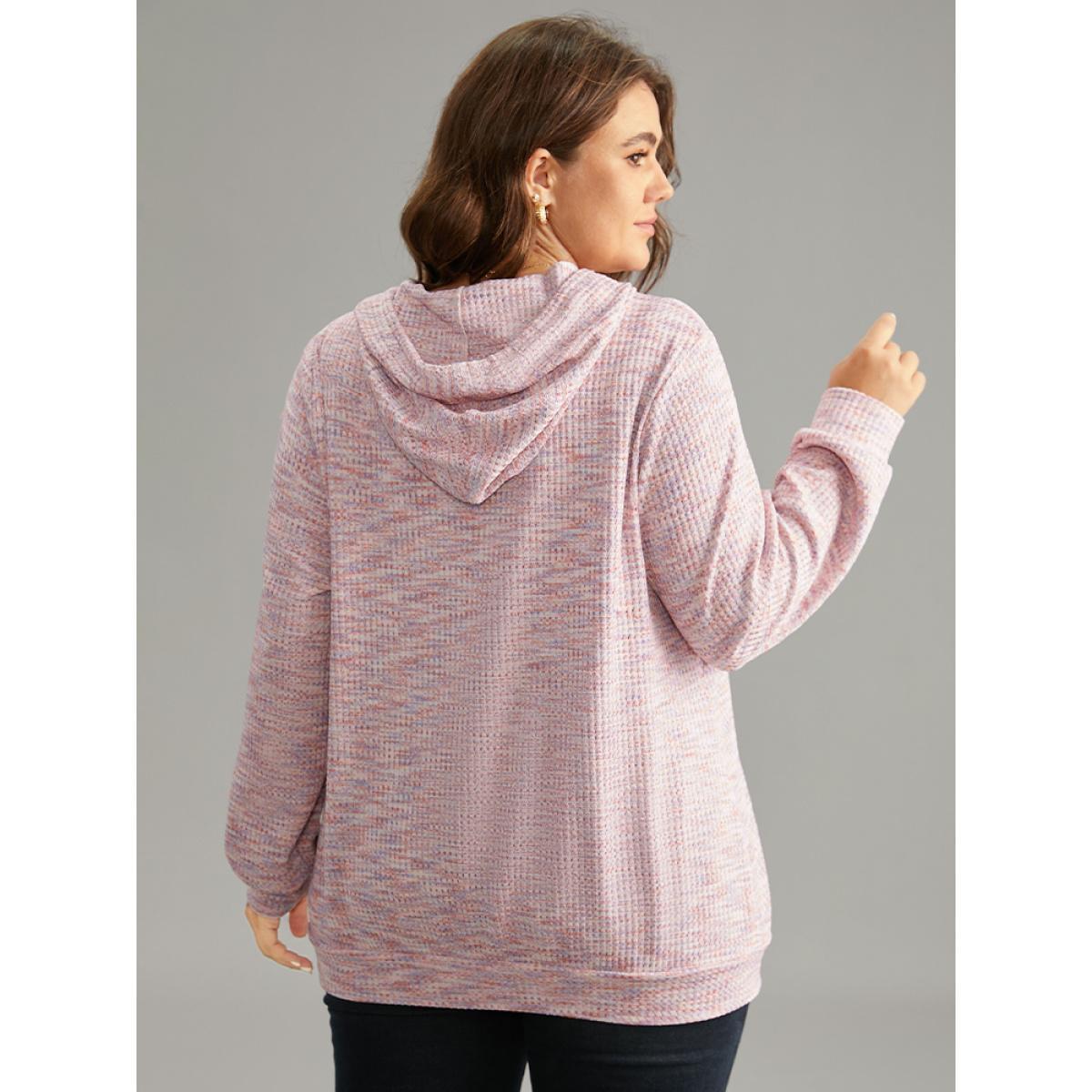 Plus Size Colour Waffle Knit Hooded Drawstring Sweatshirt Women Multicolor Casual Waffle Knit Hooded Everyday Sweatshirts BloomChic 26/4X Product Image