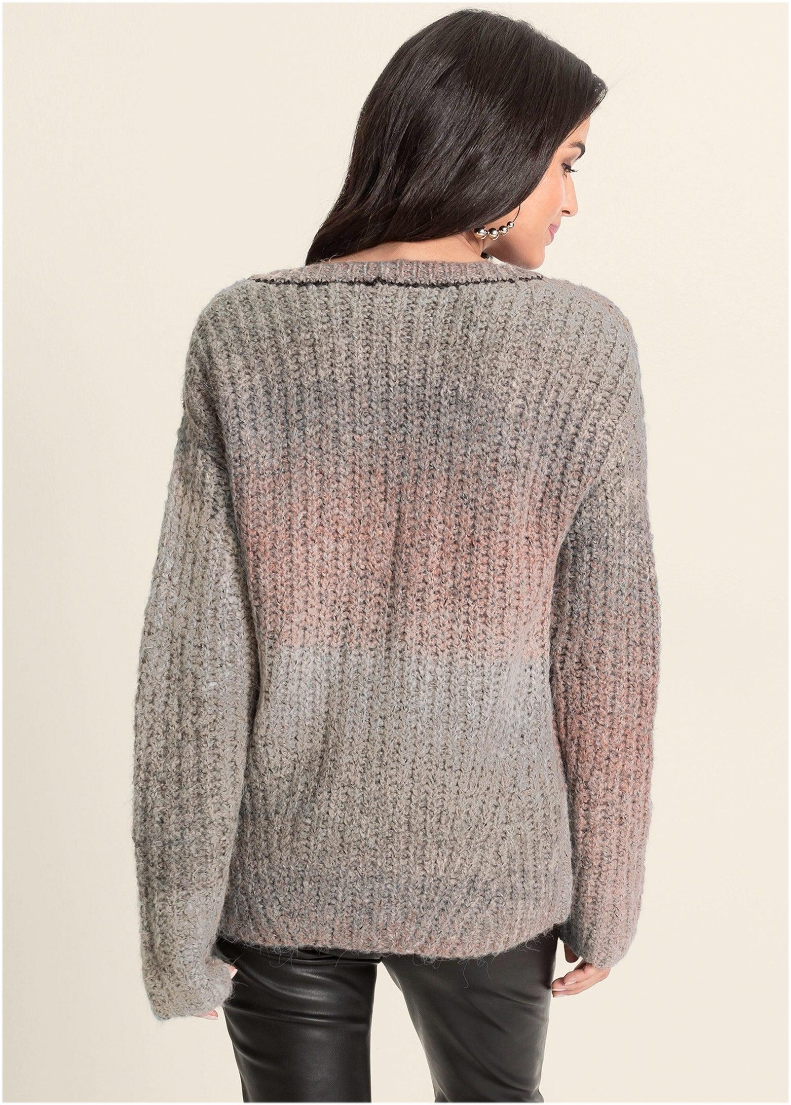 Ombre Knit V-Neck Sweater - Pink Multi Product Image