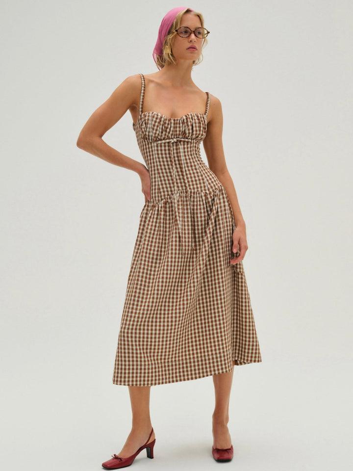 Gingerbread Gingham Midi Dress — Neutral Product Image