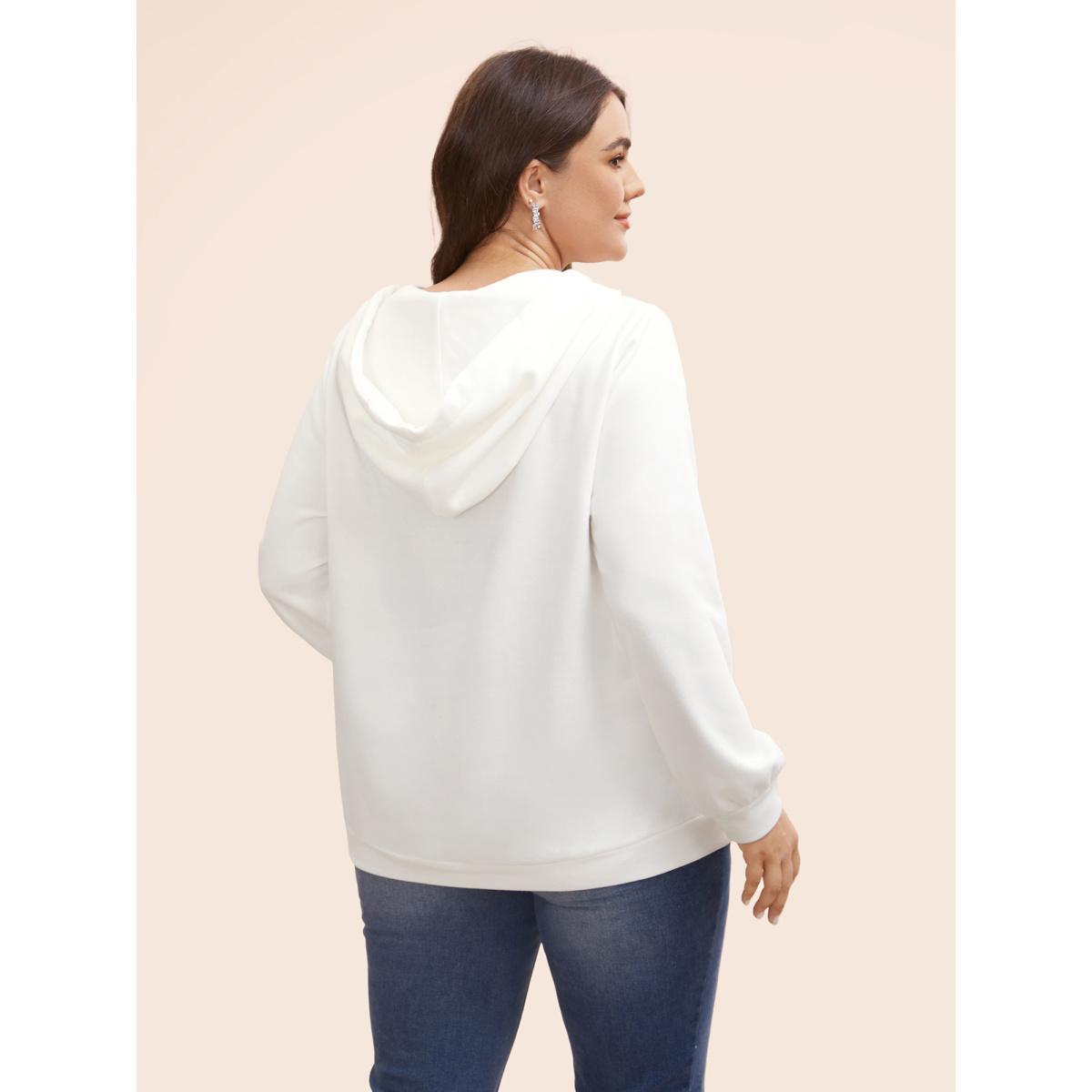 Plus Size Cross Straps Kangaroo Pocket Hooded Sweatshirt Women WhiteSmoke Elegant Eyelet Hooded Everyday Sweatshirts BloomChic 28/5X Product Image