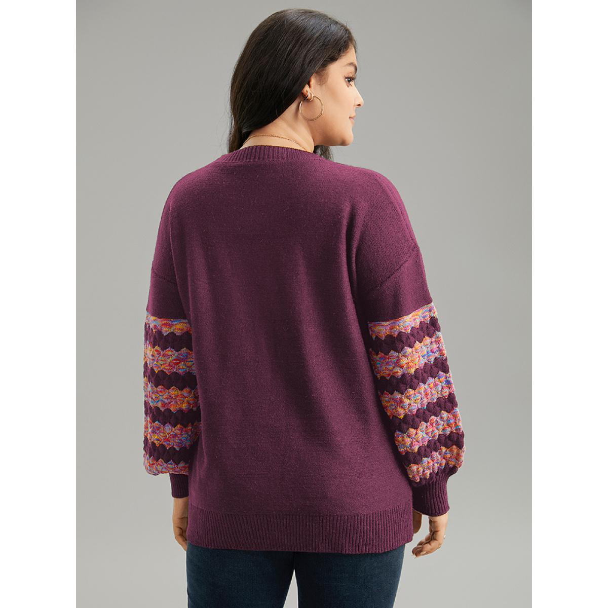 Plus Size Heart Heather Patchwork Crew Neck Pullover RedViolet Women Casual Loose Long Sleeve Round Neck Everyday Pullovers BloomChic 18-20/2X Product Image