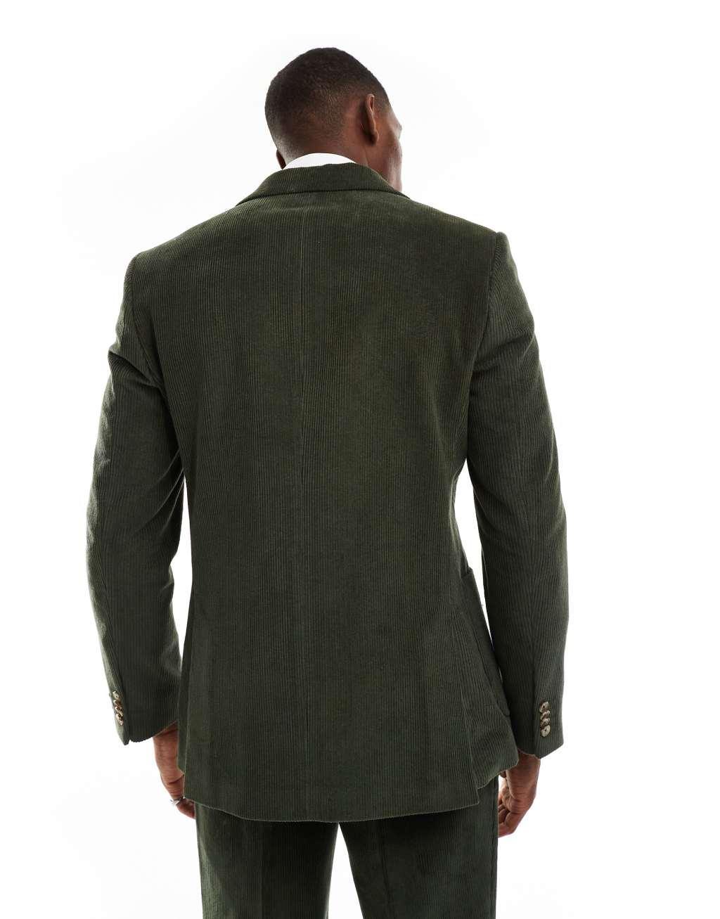 Shelby and Sons cord double breasted slim blazer in khaki - part of a set Product Image