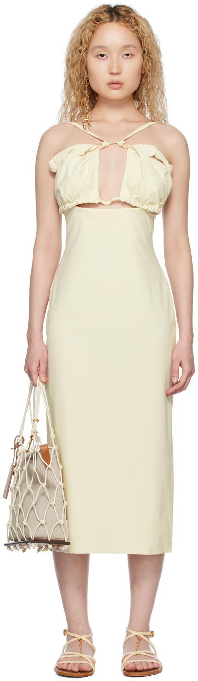 JACQUEMUS Strapless Ruffled Cutout Twill Midi Dress In White Product Image