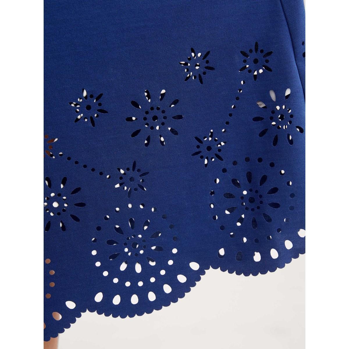 Plus Size Laser Cut Hem Square Neck Midi Dress Navy Women Knit Dresses Bloomchic 28/5X Product Image