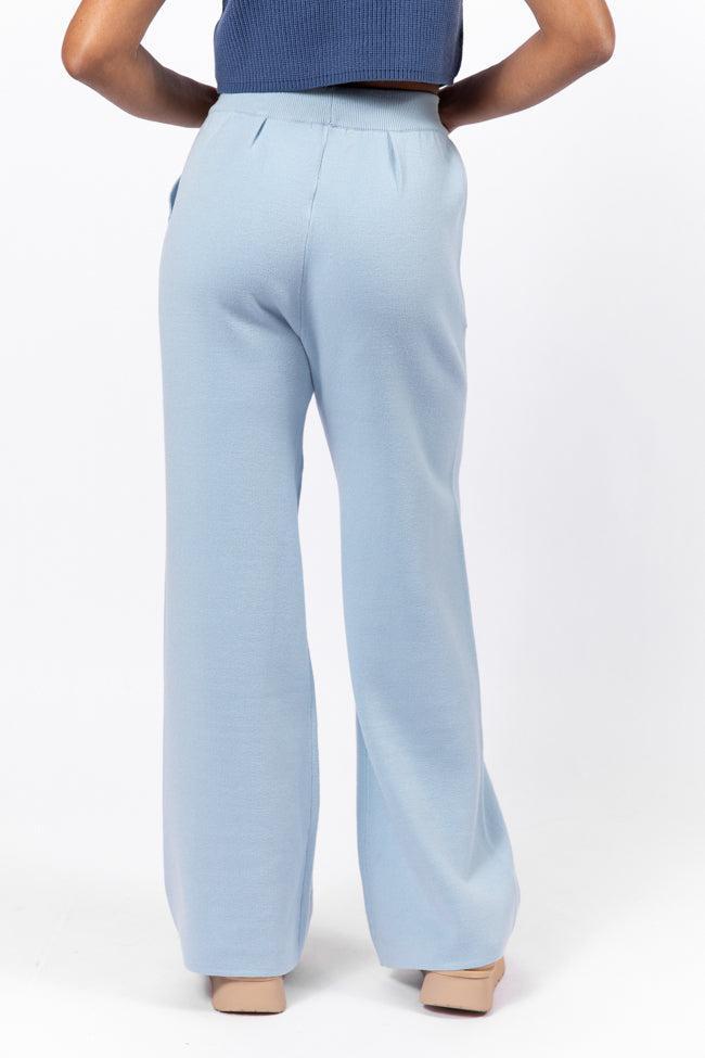 Let's Debrief Light Blue Wide Leg Sweater Pants FINAL SALE Product Image