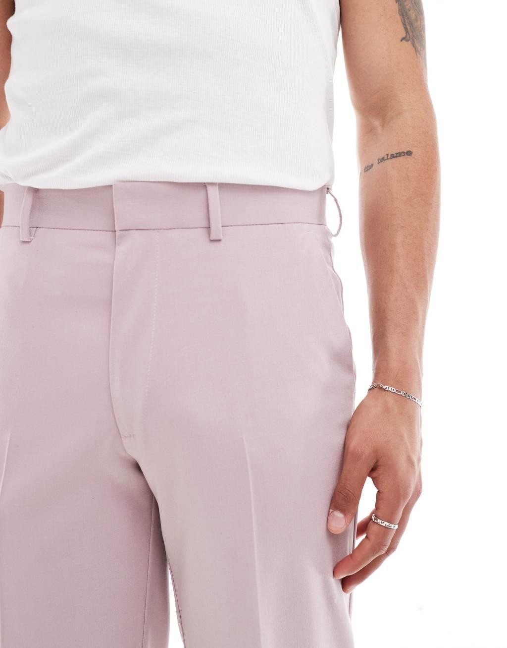 ASOS DESIGN straight crop suit pants in pink Product Image