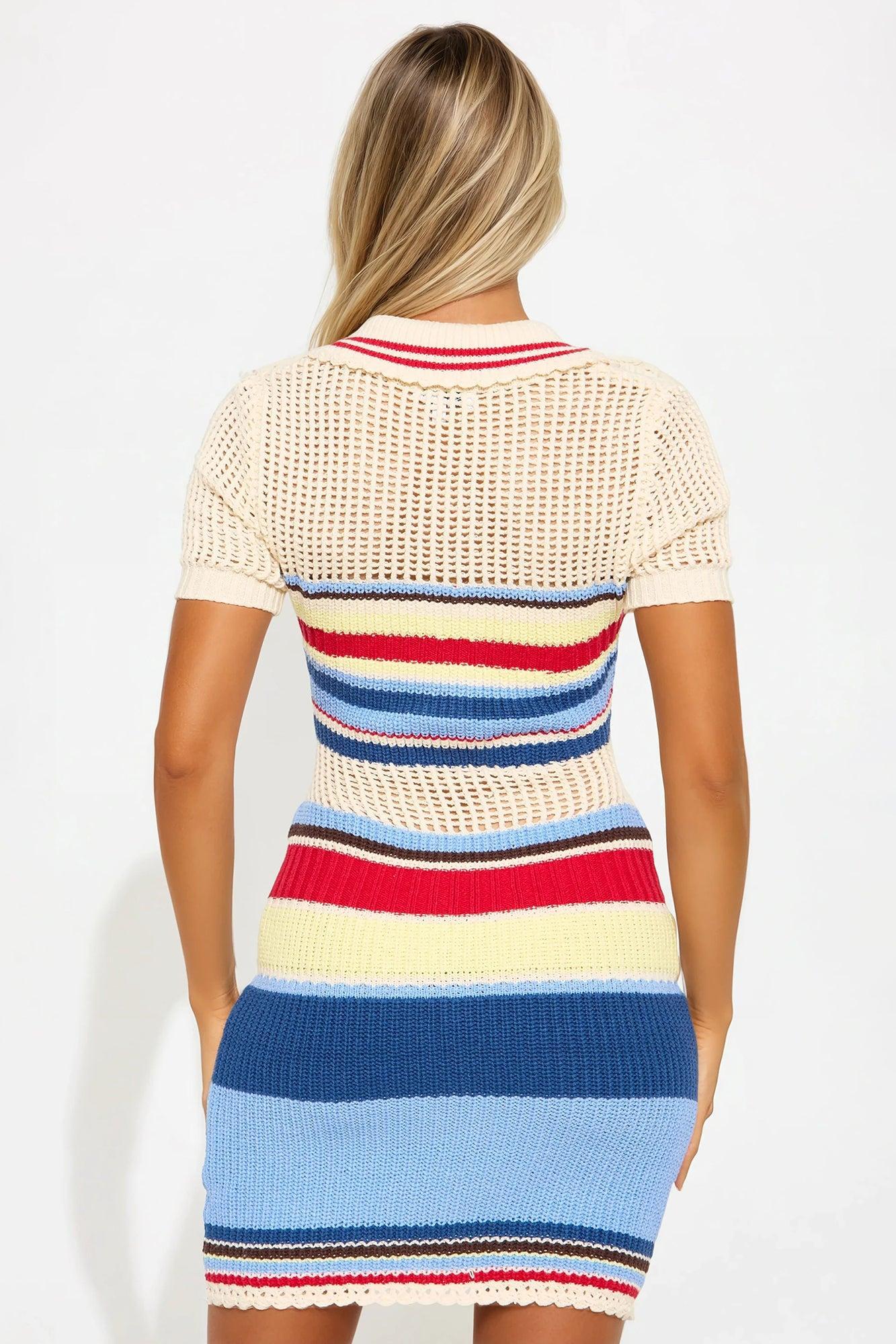Pacific Tides Crochet Mini Dress - Blue/combo Product Image