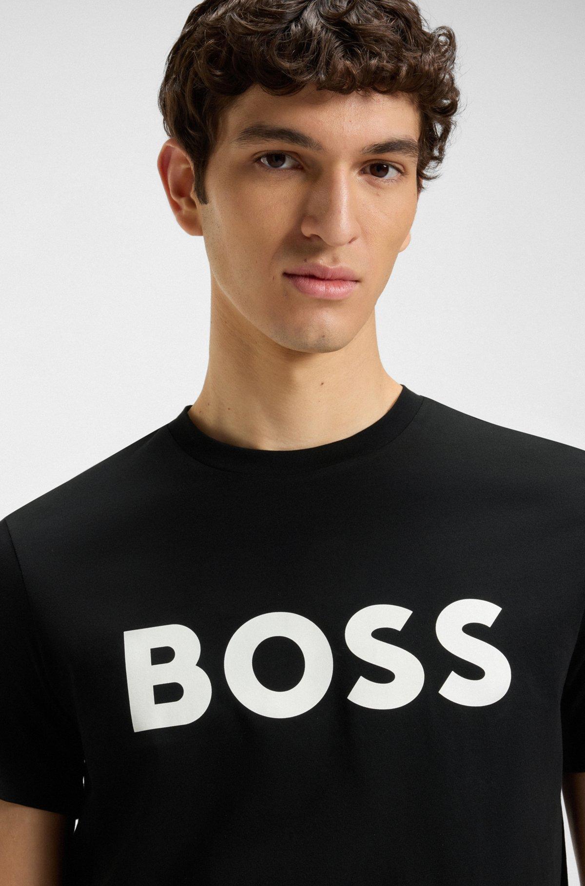 Cotton-jersey T-shirt with curved-logo print Product Image