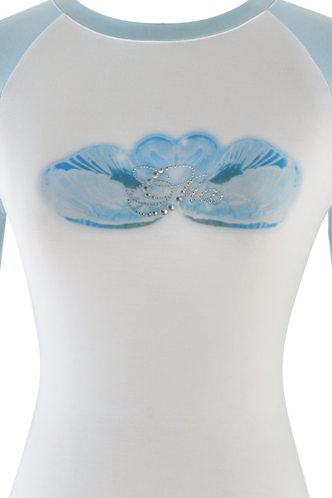 CAMELIA RAGLAN TOP - WHITE : BLUE Product Image