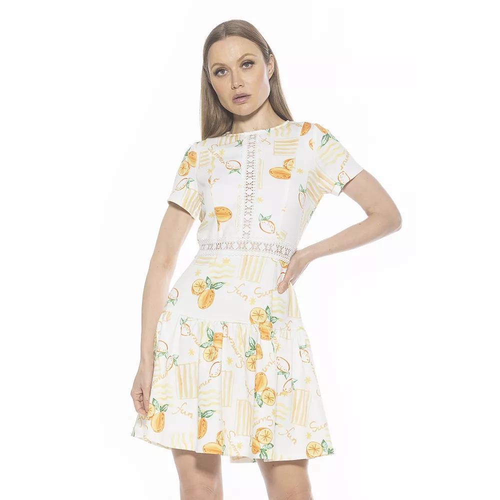 Women's ALEXIA ADMOR Alexa Lace Trim Floral Print Mini Dress, Size: 10, Lemoncello Product Image