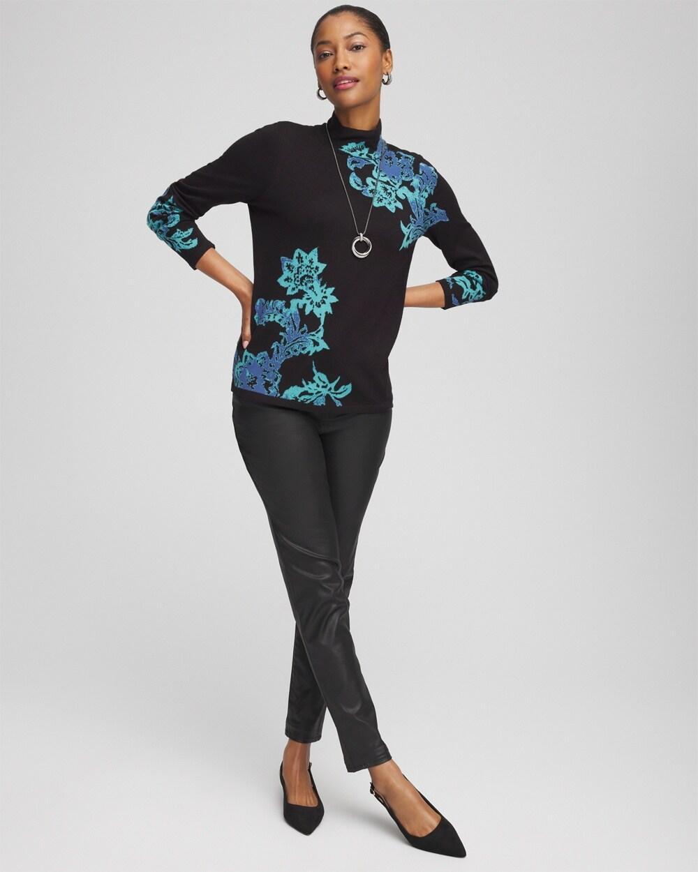 Women's Blue Floral Mockneck Sweater Product Image