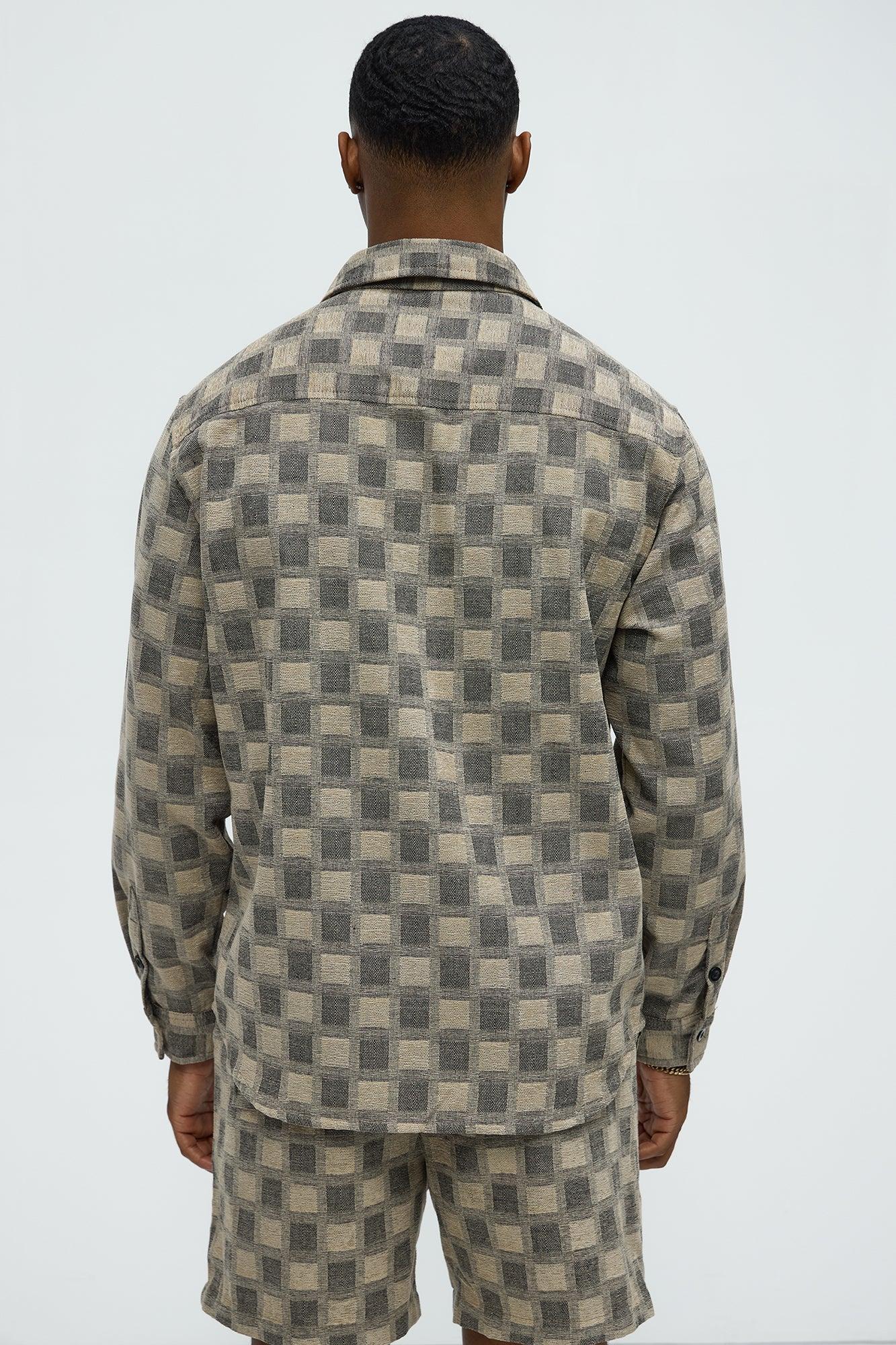 Jacquard Checker Relaxed Shirt - Taupe/combo Product Image