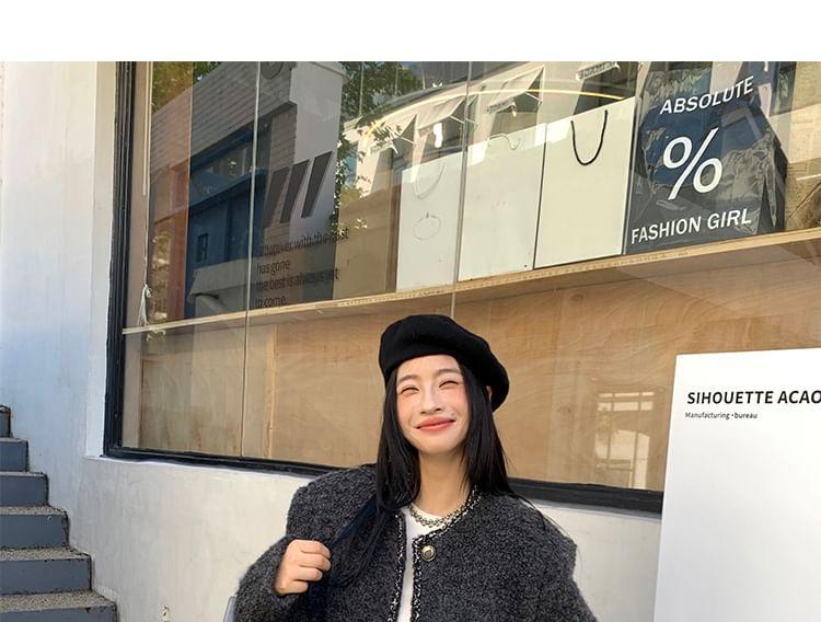 Round Neck Melange Trim Button Jacket Product Image