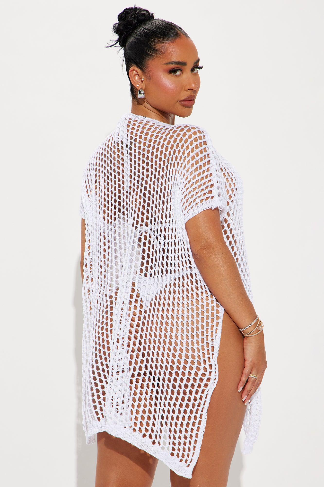 Seaside Vacation Slits Cover Up Dress - White Product Image