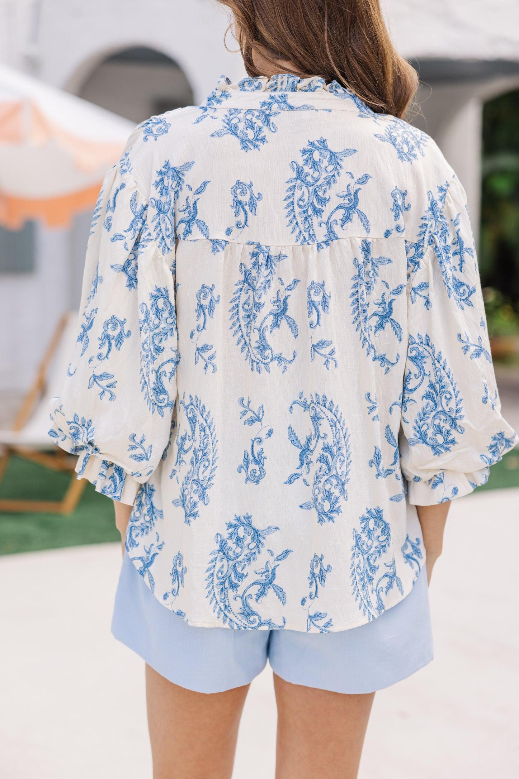 The Gravitate Blue Toile Blouse Female Product Image