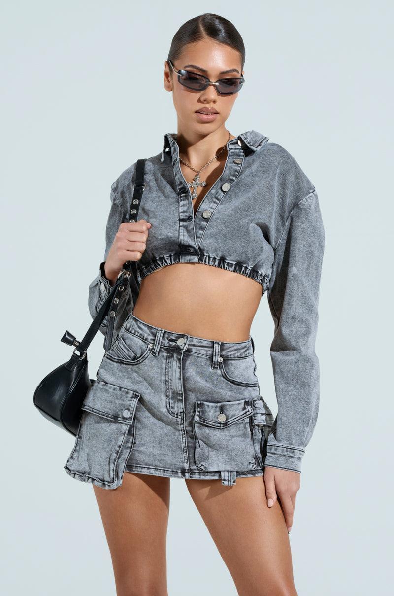 SKY HIGH GREY DENIM BUTTON DOWN SHIRT Product Image