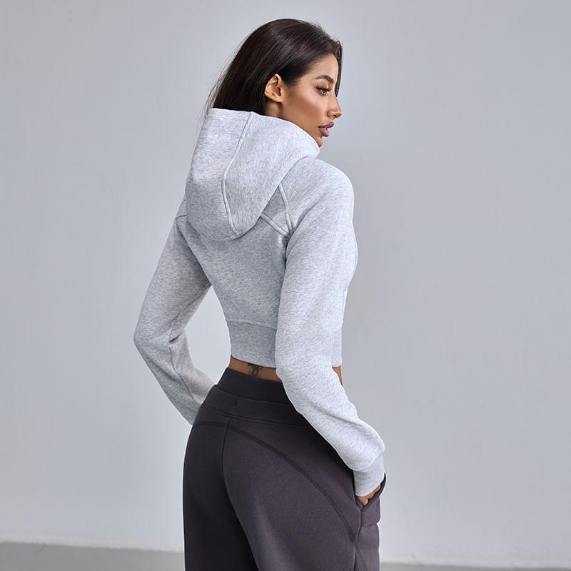Stand Collar Plain Fleece-Lined Zip Hoodie Product Image