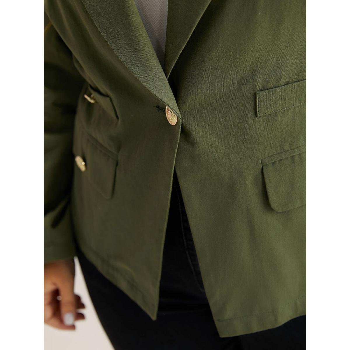 Plus Size Plain Suit Collar Buckle Detail Blazer ArmyGreen Women Work Plain Plain Sleeve Long Sleeve Suit Collar 22-24/3X Office Blazers BloomChic Product Image