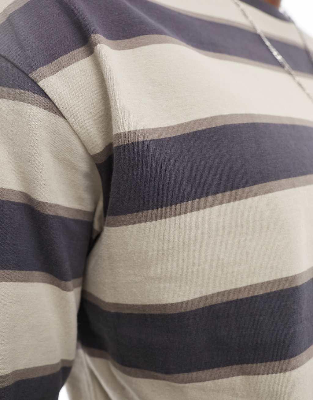 ADPT oversized T-shirt in washed beige stripe Product Image
