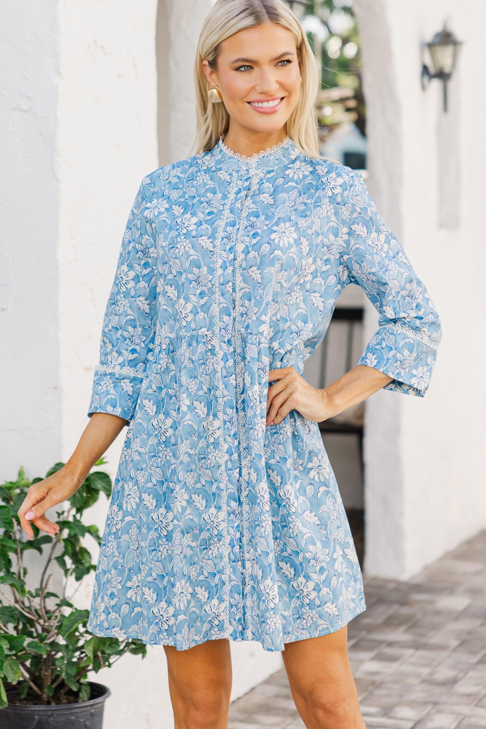 Believe In Yourself Blue Floral Toile Dress Female Product Image