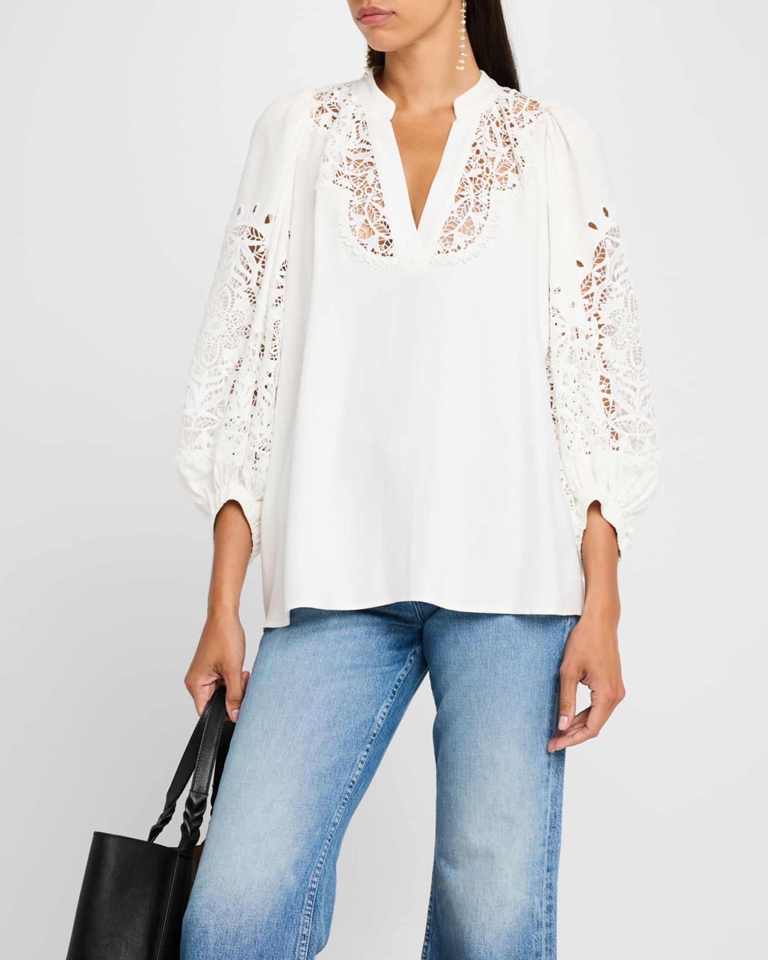 Bell Balloon-Sleeve Lace Inset Blouse Product Image