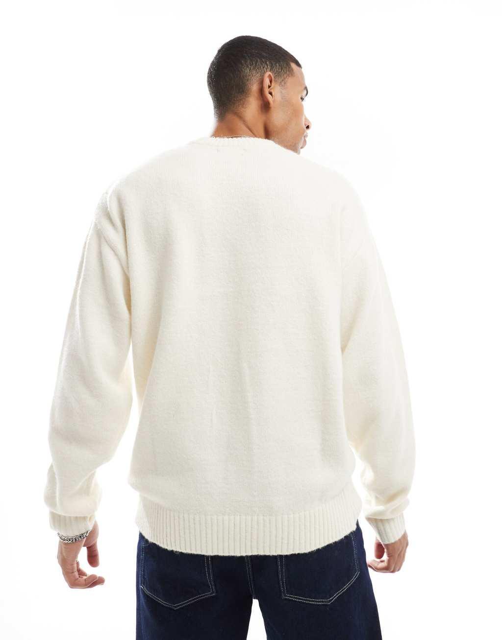 Jack & Jones oversized fluffy crew neck sweater in cream Product Image