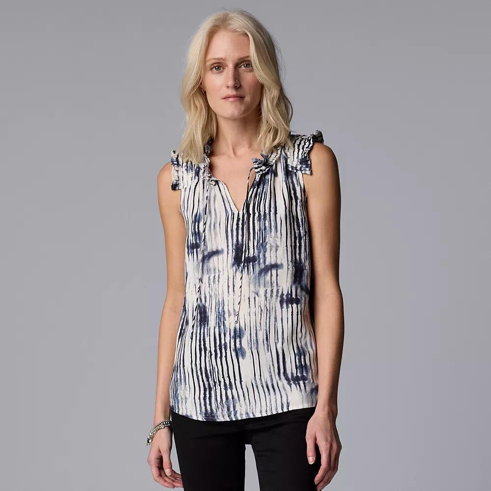 Women's Simply Vera Vera Wang Pleated Neck Top, Size: Medium, Blue Vertical Dye Product Image