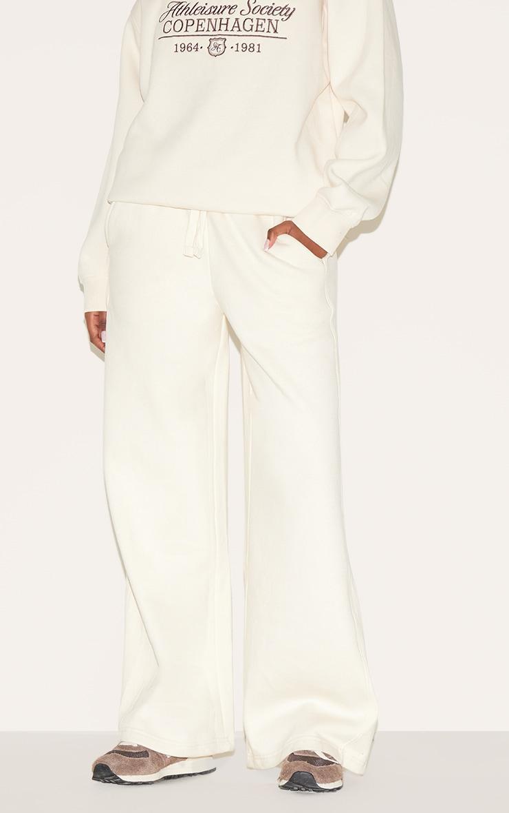 Cream Wide Leg Rib Tape Sweatpants Product Image