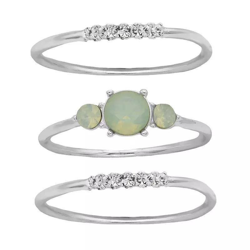 City Luxe Crystal Stack Ring Set, Women's, Size: 9, Silver Tone Green Product Image