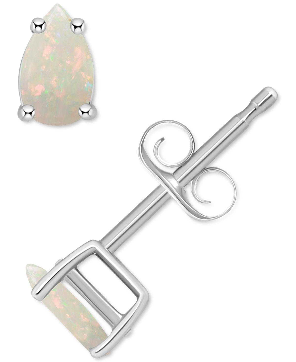 14k Gold Pear Shape Birthstone Stud Earrings, Women's, White Opal Oct Product Image