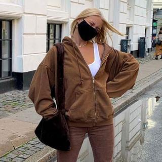 Plain Zip-Up Hoodie Product Image