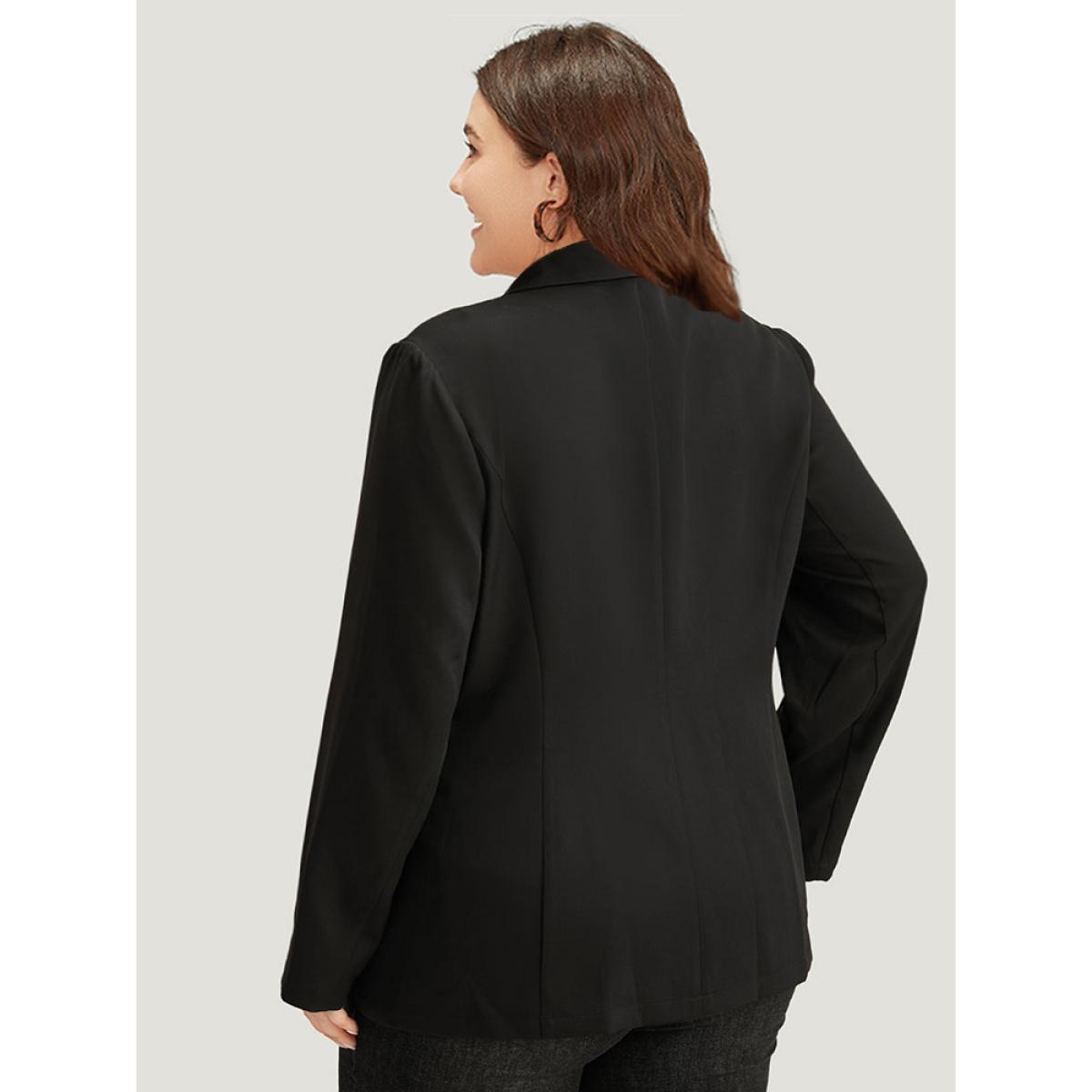 Plus Size Plain Suit Collar Button Up Pocket Blazer Black Women Work Plain Plain Sleeve Long Sleeve Suit Collar 14-16/1X Pocket At the Office Blazers BloomChic Product Image