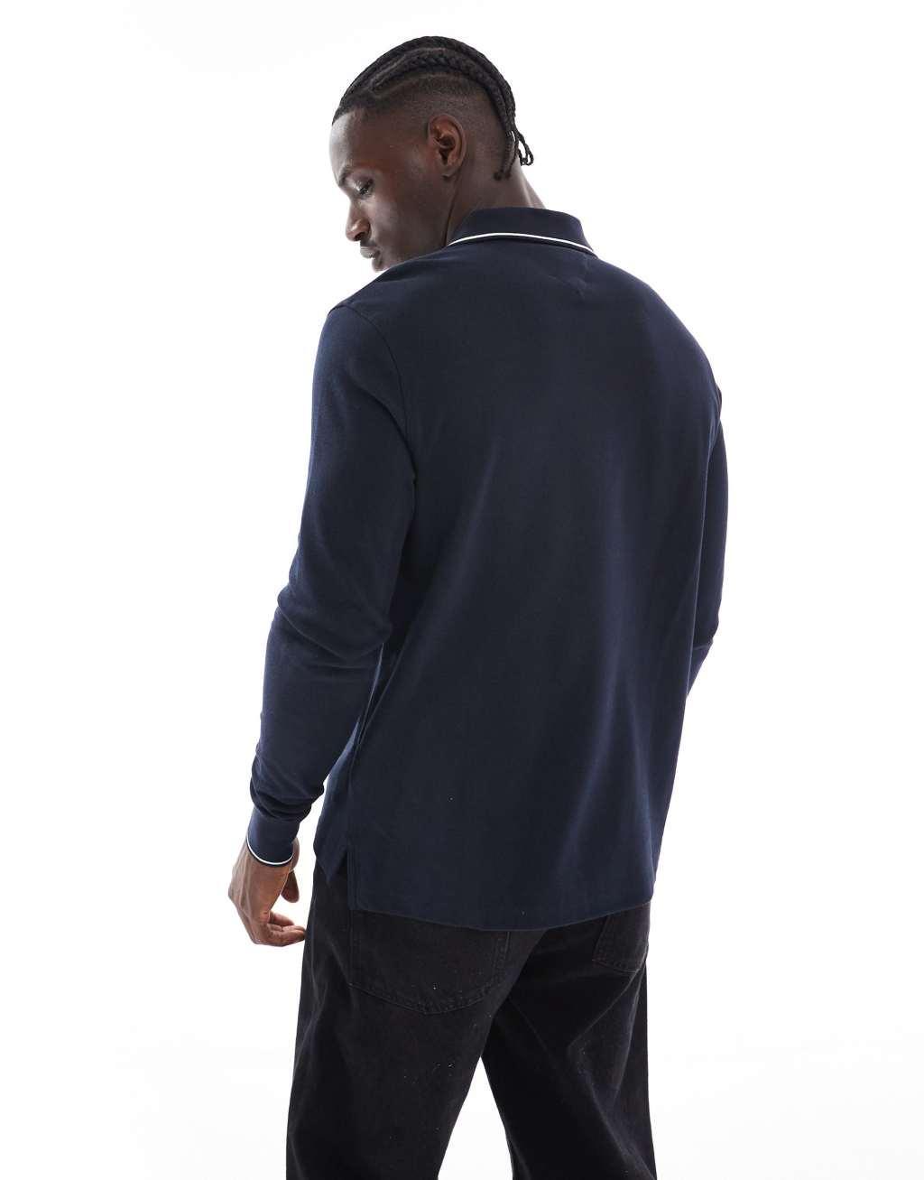 Tommy Hilfiger long sleeve half zip polo in navy Product Image