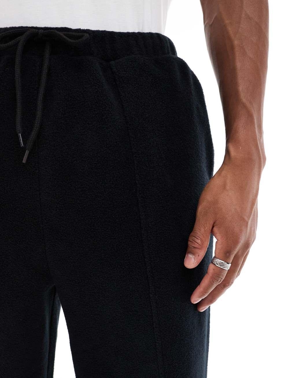 ASOS DESIGN wide leg fleece sweatpants in black Product Image