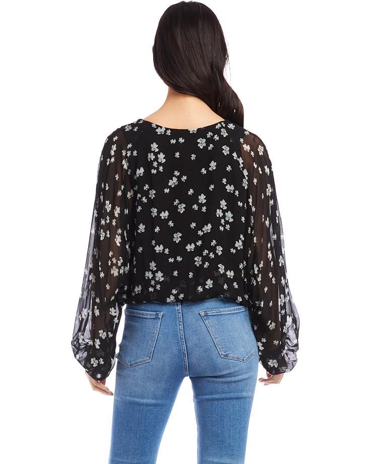 3/4 Sleeve Ruffled V-Neck Blouse Product Image