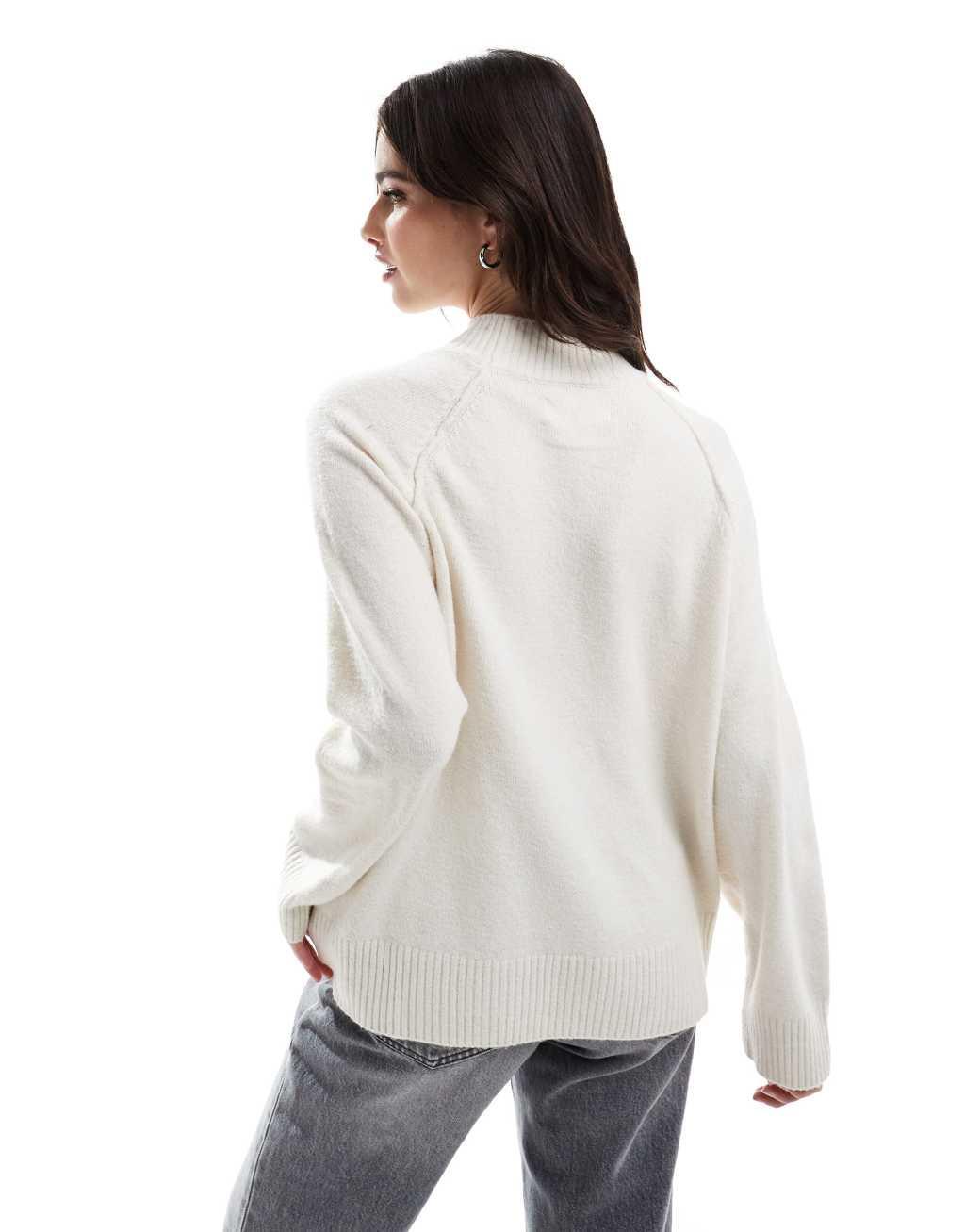 Stradivarius seam detail semi high neck sweater in ecru Product Image