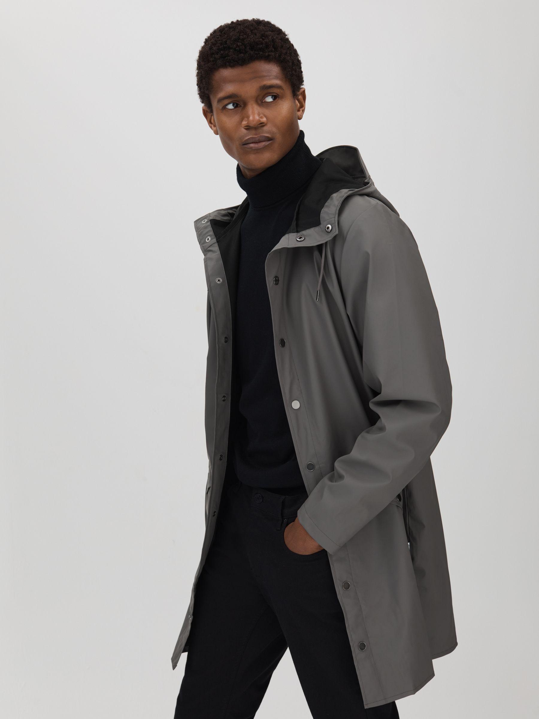 Rains Longline Hooded Raincoat in Slate Product Image