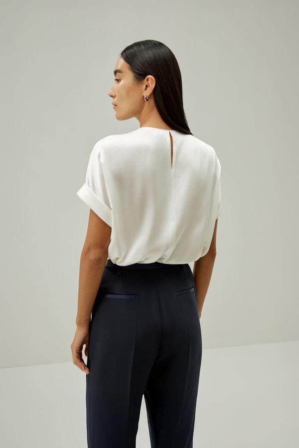 Obliuque Sleeves Round Neck Silk Tee Product Image