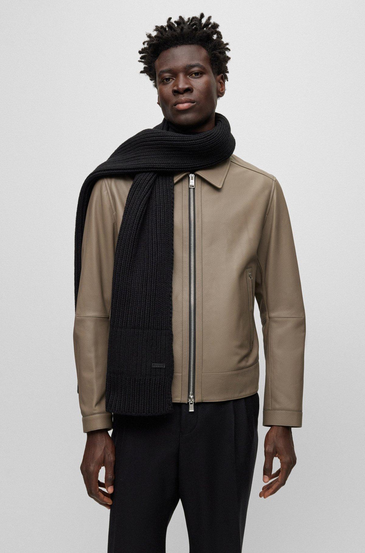 Knitted scarf with faux-leather logo plaque Product Image