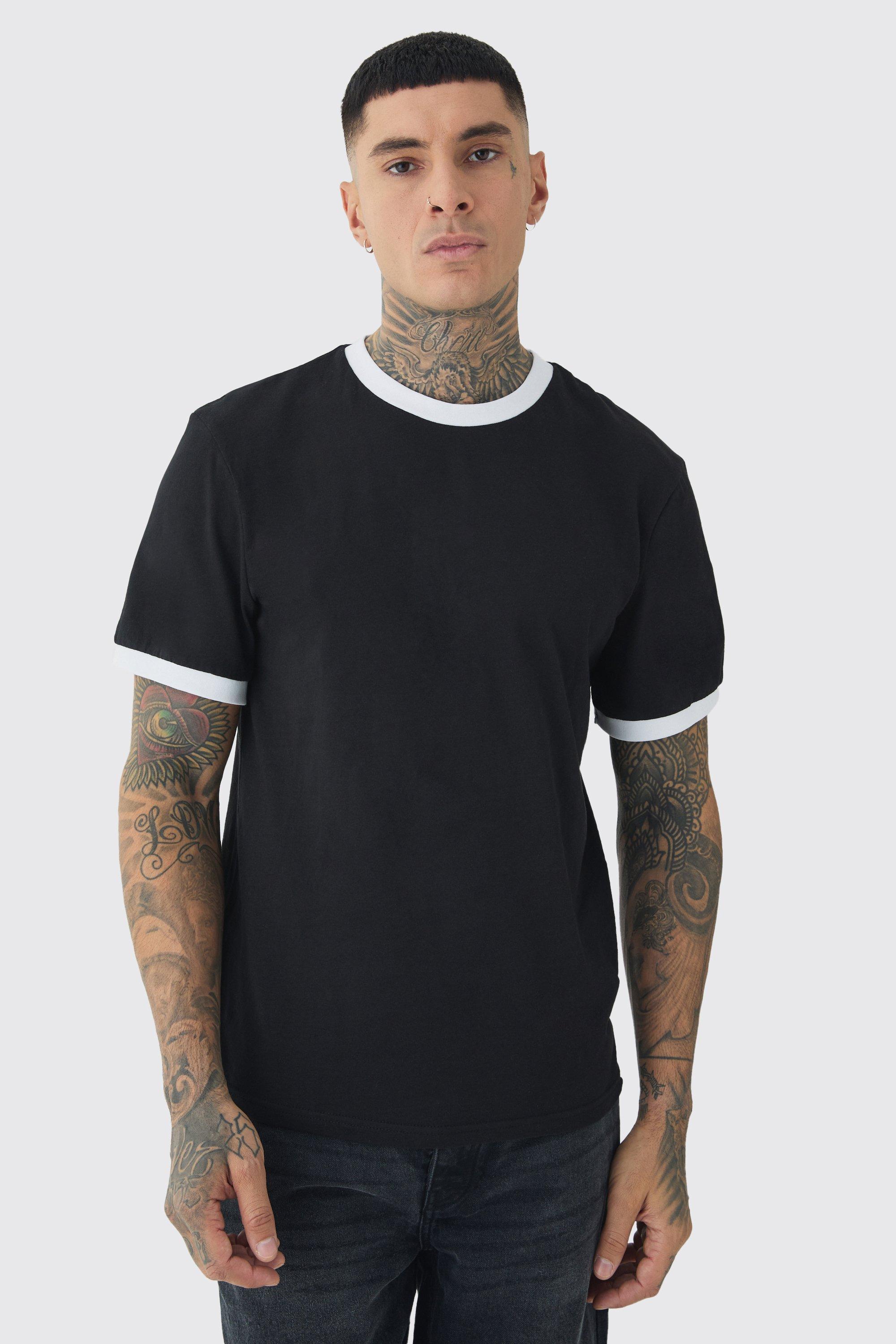 Mens White Tall Ringer Neck T-Shirt, White Product Image
