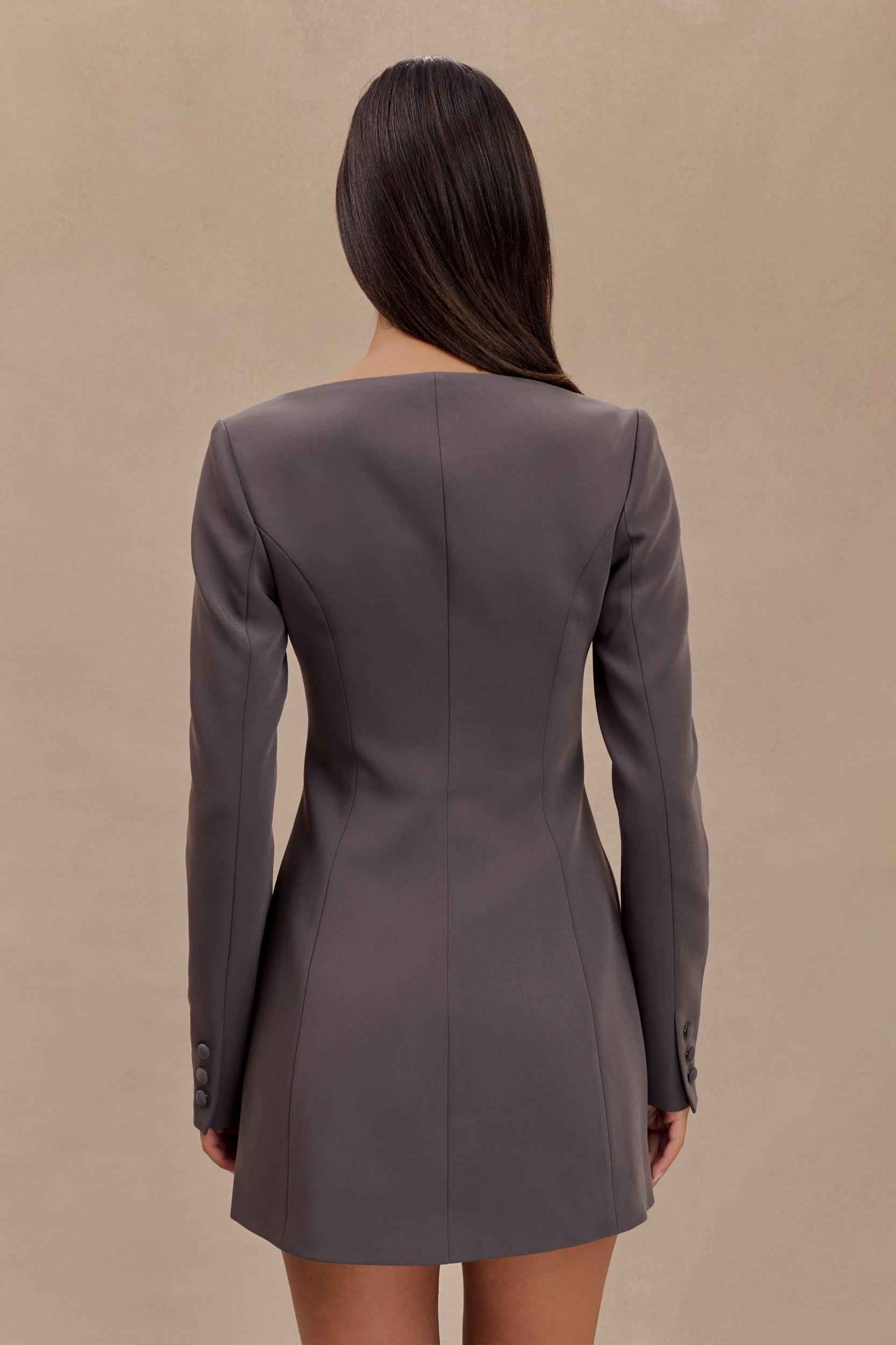 Jolie Boat Neck Suiting Mini Dress - Charcoal Grey Product Image