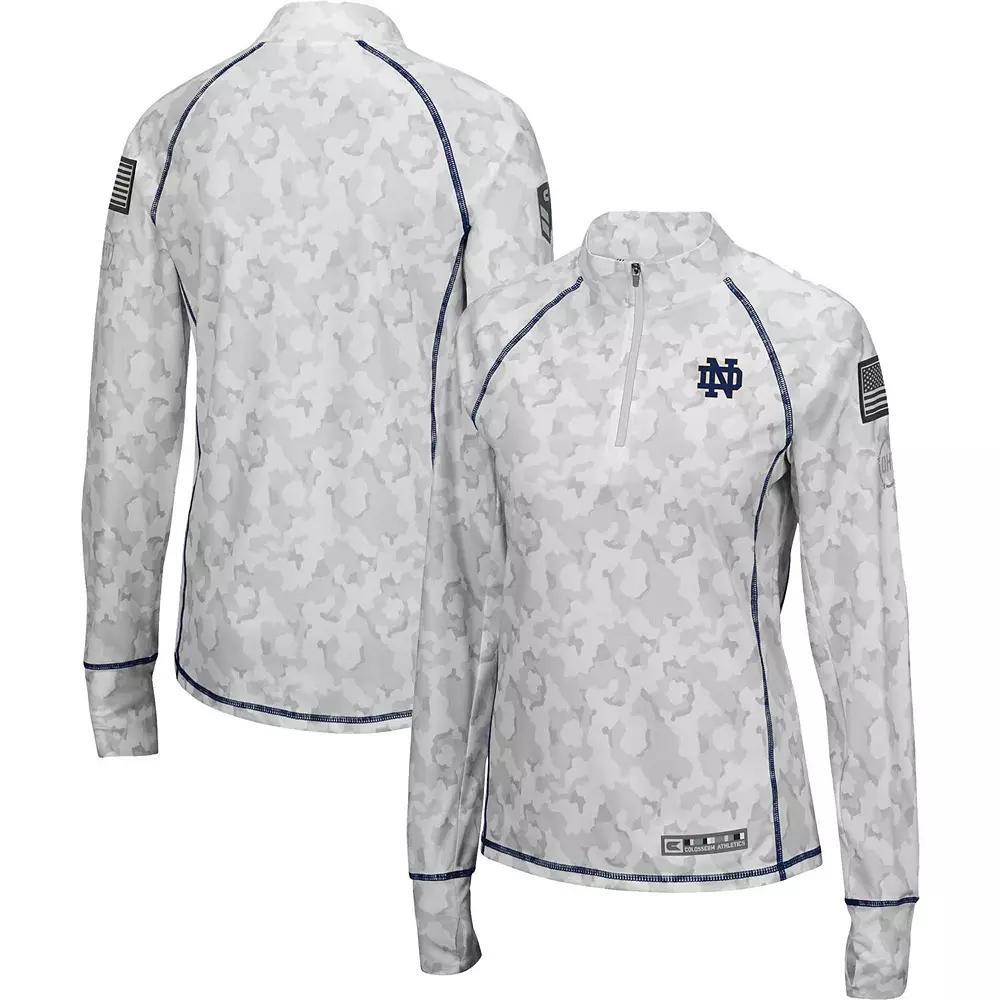 Womens Colosseum Notre Dame Fighting Irish OHT Military Appreciation Officer Arctic Camo Fitted Lightweight 1/4-Zip Jacket Product Image