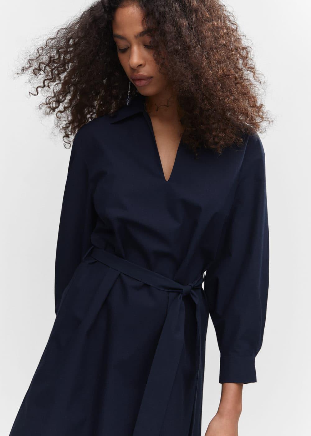 Mango cinched tie waist shirt dress Product Image