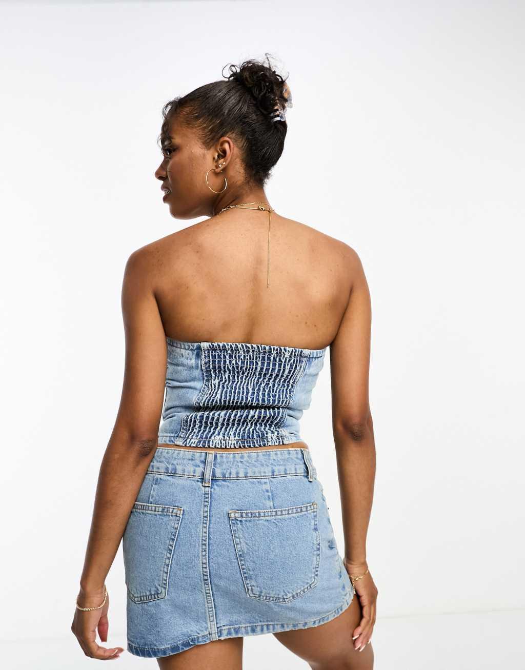 Pull & Bear bandeau denim corset Product Image