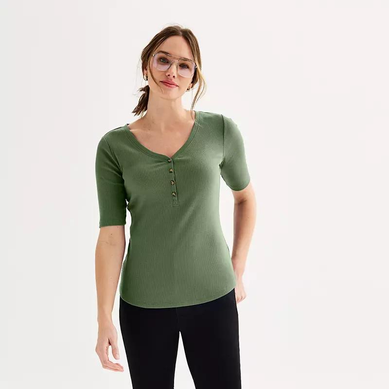 Womens Sonoma Goods For Life Slim-Fit Henley Manolo Green Product Image
