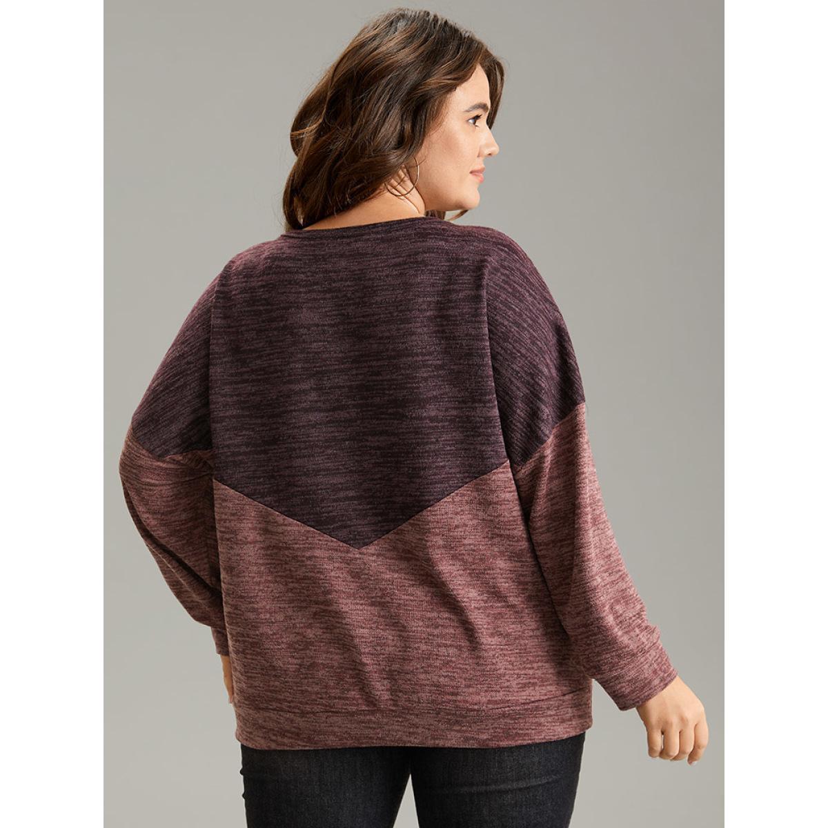Plus Size Two Tone Patchwork Drop Shoulder Sweatshirt Women Multicolor Casual Contrast Round Neck Dailywear Sweatshirts BloomChic 28/5X Product Image