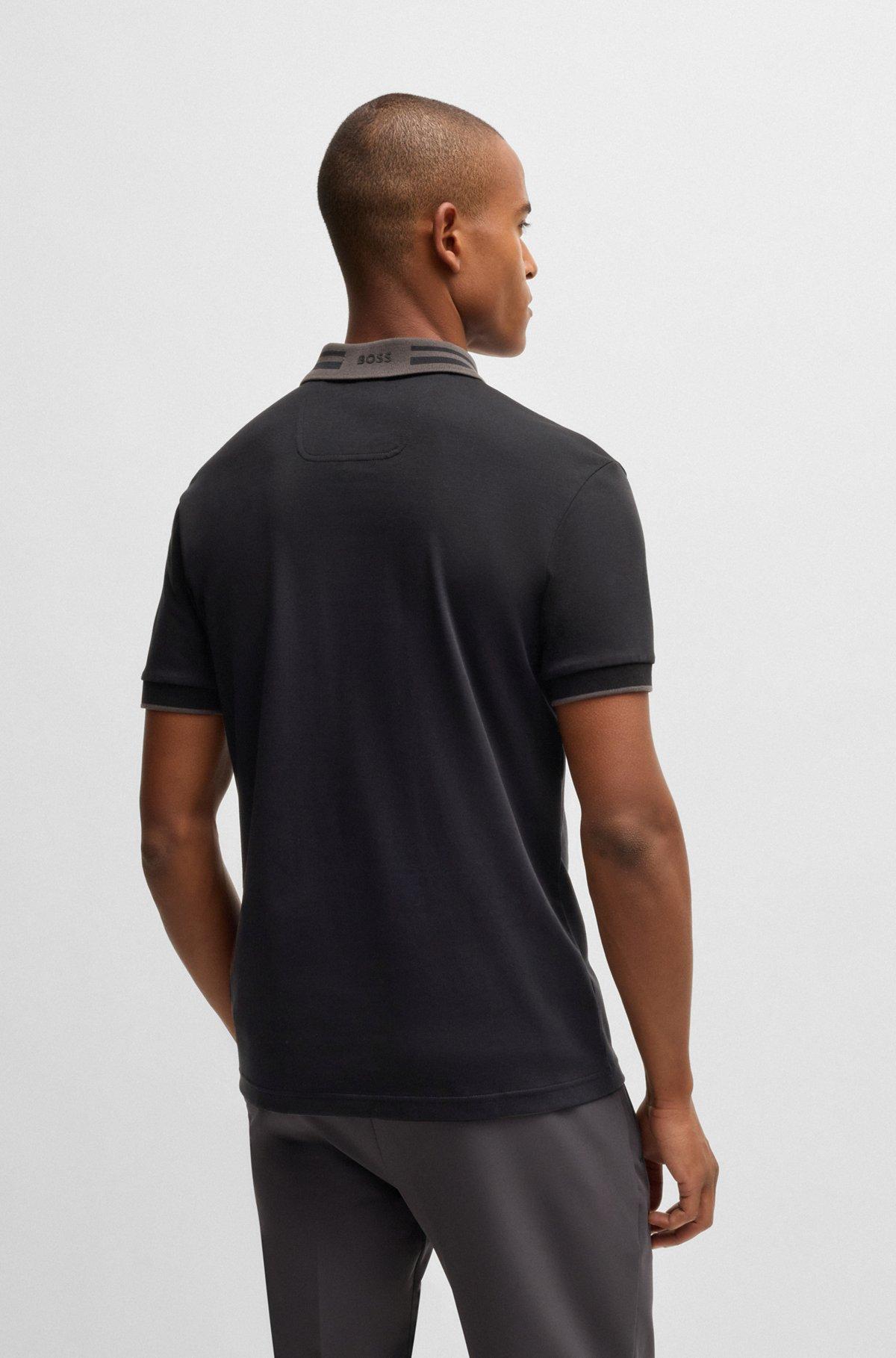Interlock-cotton polo shirt with striped collar Product Image