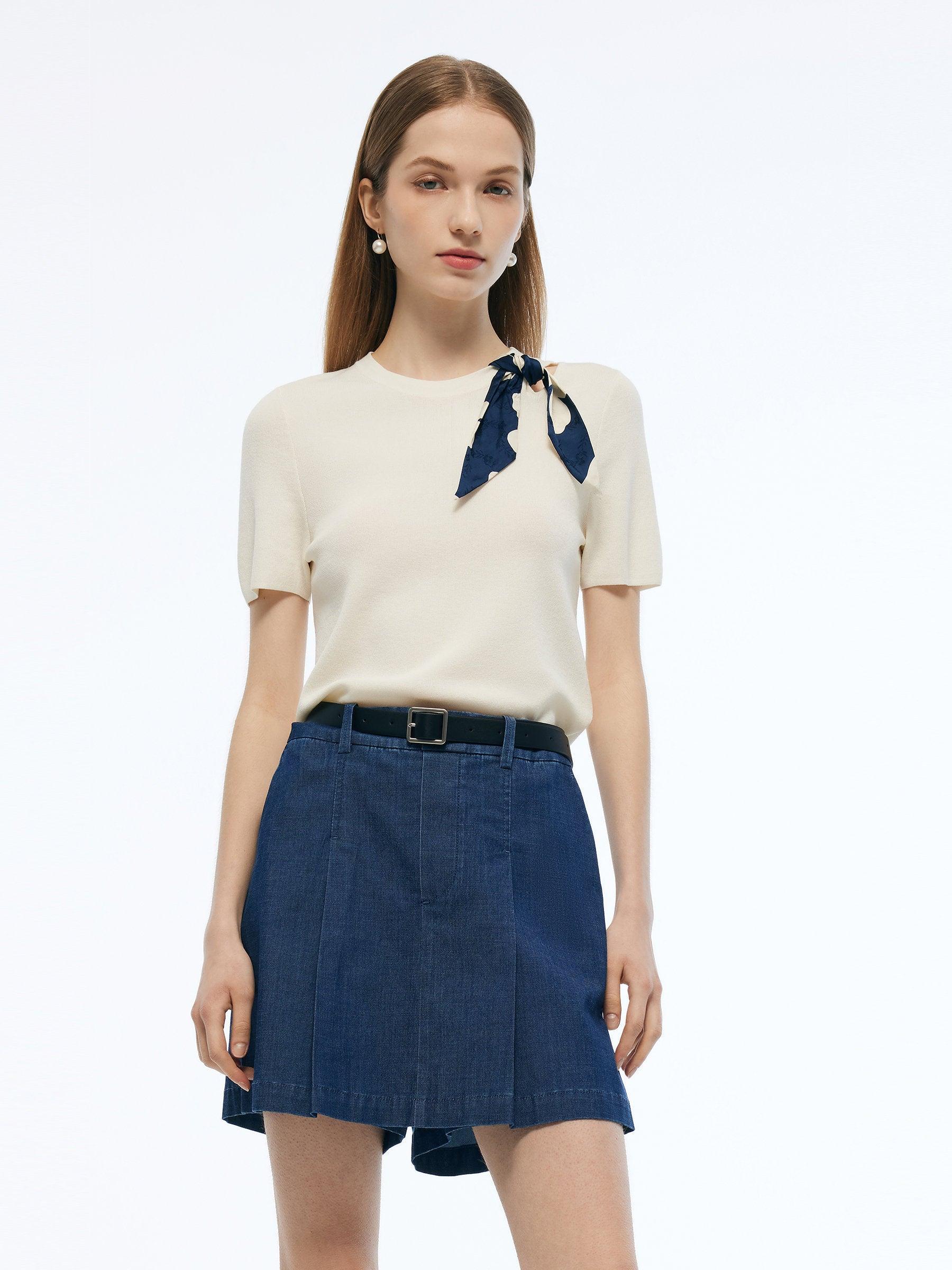 Tencel Blend Cut Out Women Knit Top Product Image