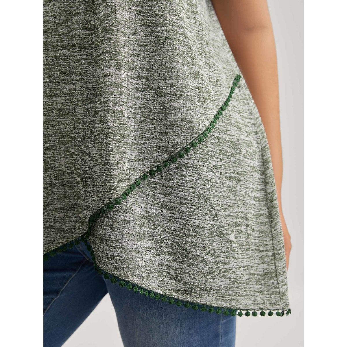 Plus Size Heather Lace Overlap Hem Solid T-Shirt Moss Women Overlapping Round Neck Loose Everyday-Casual T-shirts BloomChic 22-24/3X Product Image