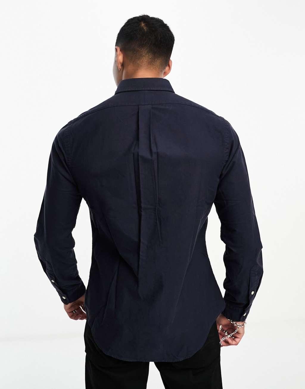 Polo Ralph Lauren icon logo slim fit garment dyed oxford shirt in navy Product Image